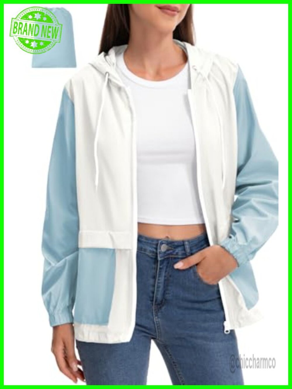 Lightweight Packable Rain Jacket Hooded Windbreaker Water-Resistant